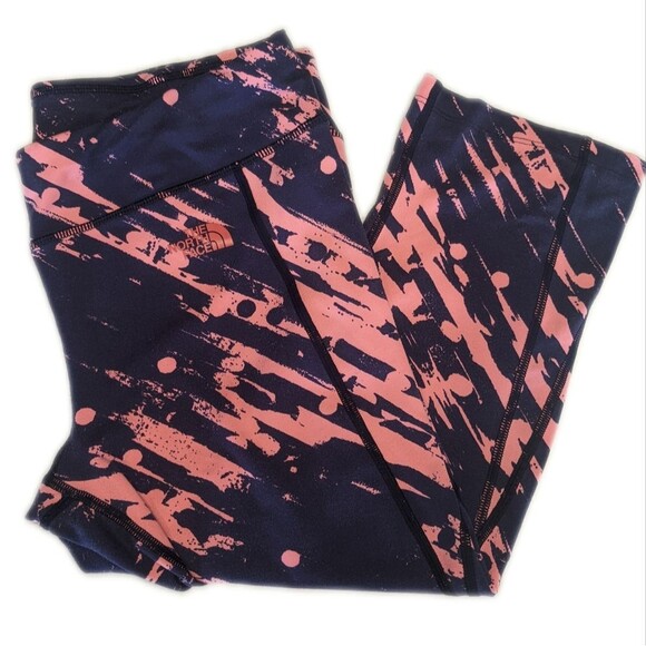 The North Face cropped athletic leggings, navy blue & coral peach design L - Picture 1 of 9